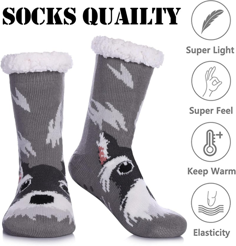 LINEMIN Mens Warm Slipper Socks Soft Cozy Fuzzy Fleece-Lined Winter Non Slip Indoor Christmas Socks - Image 4